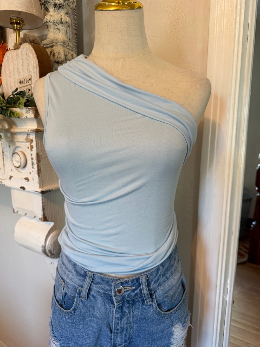 Source Unknown One-Shoulder Camisole in Light Blue